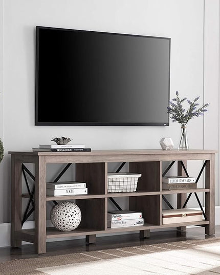 Henn&Hart Rectangular TV Stand for TV's up to 65" in Gray Oak, TV Stands for the Living Room - LeafyLoom