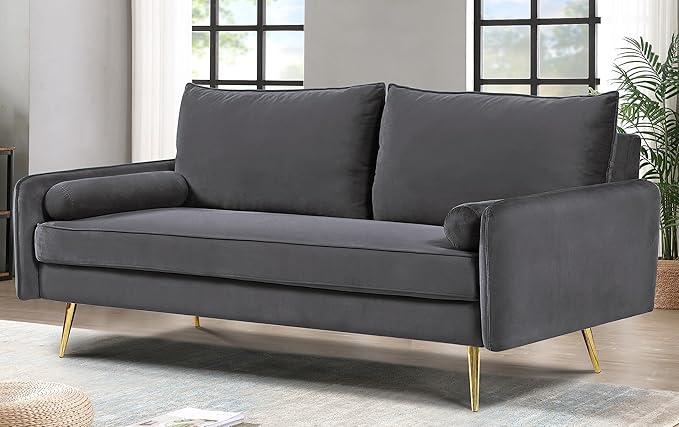 Kent Modern Sofa, European Style Velvet Living Room Furniture with Tapered Legs, Vintage Flair, and Sleek Design, Grey - LeafyLoom