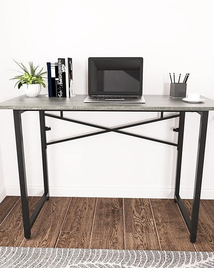 47 Inch Foldable Computer Desk, Folding Space-Saving Home Office Table, Study Writing Gaming Workstation for Small Space, No Assembly Needed,Grey Oak - LeafyLoom