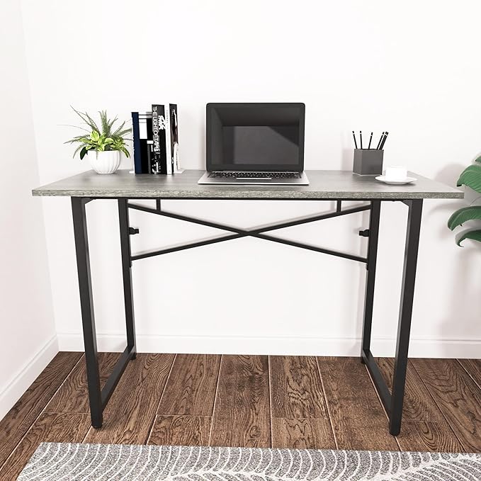 47 Inch Foldable Computer Desk, Folding Space-Saving Home Office Table, Study Writing Gaming Workstation for Small Space, No Assembly Needed,Grey Oak - LeafyLoom