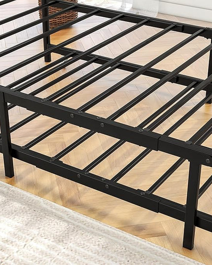 Twin Size Metal Daybed Frame with Trundle,Modern Multifunctional Platform Bed w/Slat Support and Retractable Support Tubes,Easy Assembly,for Guest Room,Bedroom,Living Room,Black - LeafyLoom