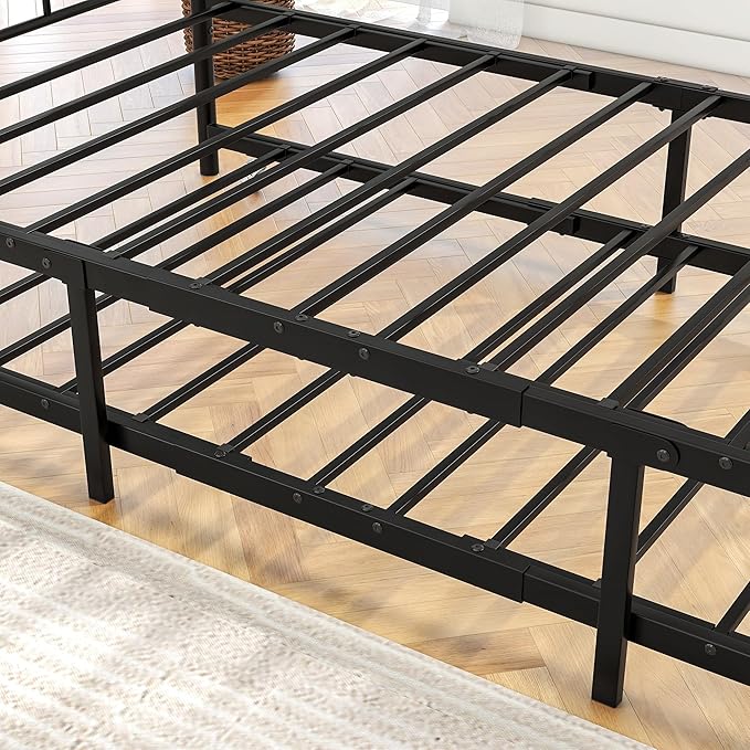 Twin Size Metal Daybed Frame with Trundle,Modern Multifunctional Platform Bed w/Slat Support and Retractable Support Tubes,Easy Assembly,for Guest Room,Bedroom,Living Room,Black - LeafyLoom