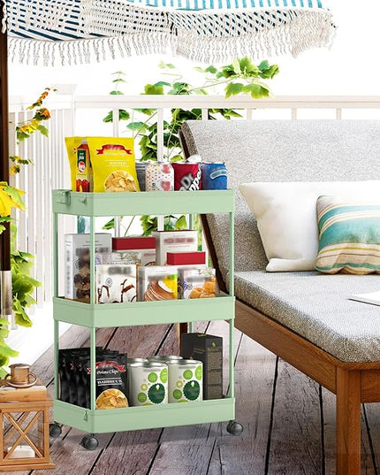 SPACEKEEPER Rolling Storage Cart 3 Tier, Bathroom Cart Organizer Laundry Room Organizer Utility Cart Mobile Shelving Unit Multi-Functional Shelves for Office, Kitchen, Bathroom, Green - LeafyLoom