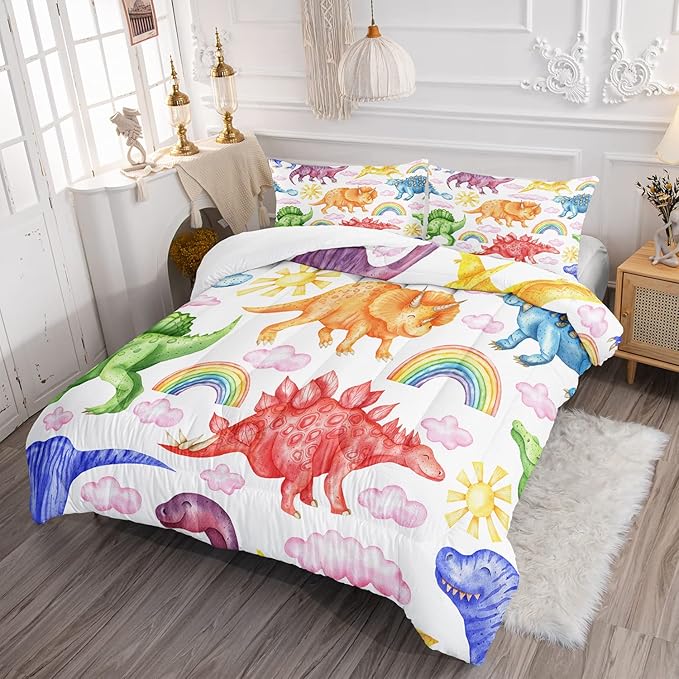 CVHOUSE Dinosaur Bedding Set,Dinosaur Comforter,Dinosaur Comforter Set King,Microfiber Quilt Set with 1 Comforter and 2 Pillow Cases- 3 Piece - LeafyLoom