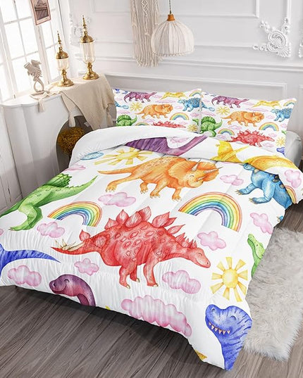 CVHOUSE Dinosaur Bedding Set,Dinosaur Comforter,Dinosaur Comforter Set Full,Microfiber Quilt Set with 1 Comforter and 2 Pillow Cases- 3 Piece - LeafyLoom