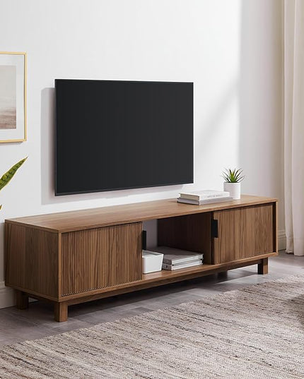 Walker Edison Walton Modern Fluted-Door Low Stand for TVs up to 65 Inches, 58 Inch, Mocha - LeafyLoom