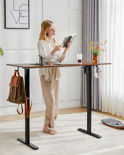 SMUG Electric Standing Desk, 55 x 24 Inch, Rustic Brown, Ergonomic Adjustable Desk Stand with Memory Preset, Sit Stand Desk for Home Office, Suitable for Daily Use - LeafyLoom
