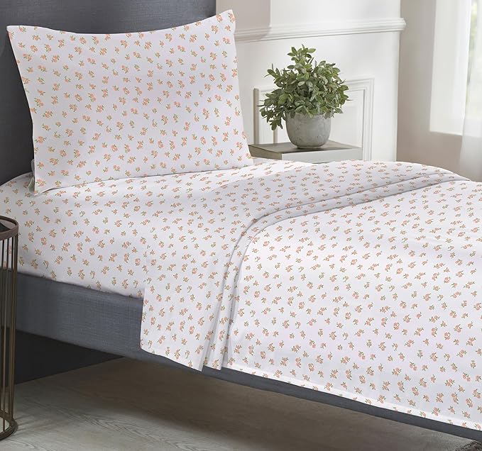 California Design Den Twin Floral Sheet Set, 100% Cotton 3 Pc Deep Pocket Twin Sheets & Pillowcase Set - Chic Floral - LeafyLoom