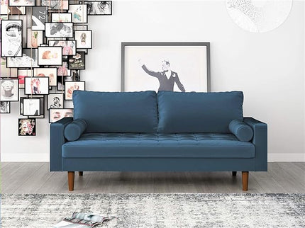 S5456 Mid Century Modern Velvet Upholstered Tufted Living Room Sofa, 69.68", Prussian Blue - LeafyLoom
