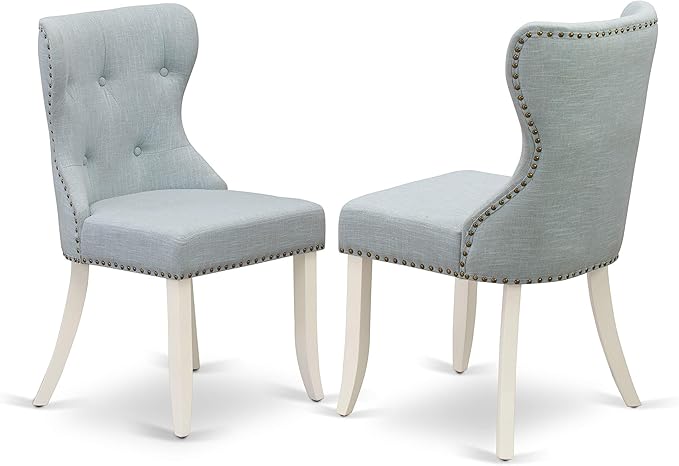 East West Furniture DMSI5-LWH-15 5 Piece Kitchen Table Set for 4 Includes a Round Dining Room Table with Dropleaf and 4 Baby Blue Linen Fabric Parson Dining Chairs, 42x42 Inch, Linen White - LeafyLoom