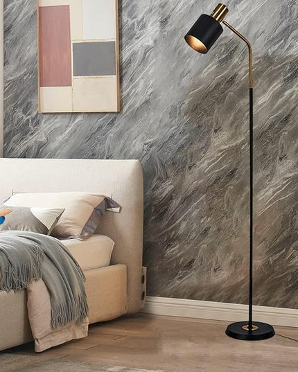 O'NEELDY Modern Industrial Floor Lamp 65" Black Standing Lamp, Black Floor Lamp with 360° Adjustable Lampshade, 12W E26 Bulb Included, Floor Lamp for Living Room, Bedroom, Office - LeafyLoom