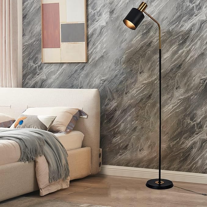 O'NEELDY Modern Industrial Floor Lamp 65" Black Standing Lamp, Black Floor Lamp with 360° Adjustable Lampshade, 12W E26 Bulb Included, Floor Lamp for Living Room, Bedroom, Office - LeafyLoom