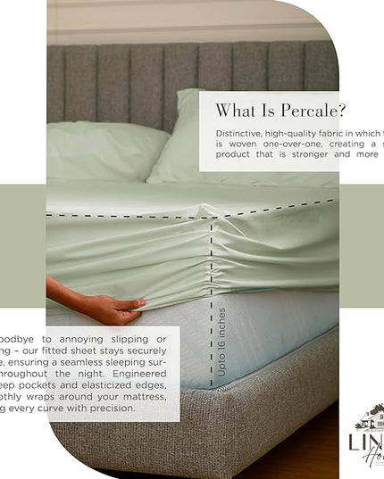 100% Cotton Percale Sheets Twin Size, Sage, Deep Pocket, 3 Pieces Sheet Set - 1 Flat, 1 Deep Pocket Fitted Sheet and 1 Pillowcase, Crisp Cool and Strong Bed Linen - LeafyLoom
