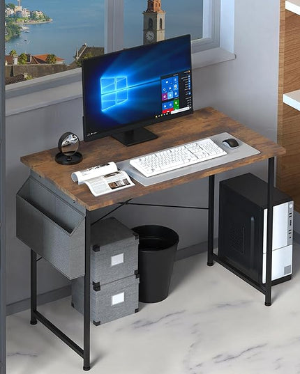 HealSmart Writing Study Worktable for Bedroom Small Desk, Modern Simple Style PC Table with Storage Bag, 47 Inch, Brown-New Version - LeafyLoom