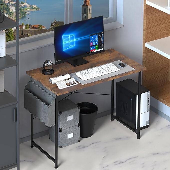 HealSmart Writing Study Worktable for Bedroom Small Desk, Modern Simple Style PC Table with Storage Bag, 47 Inch, Brown-New Version - LeafyLoom