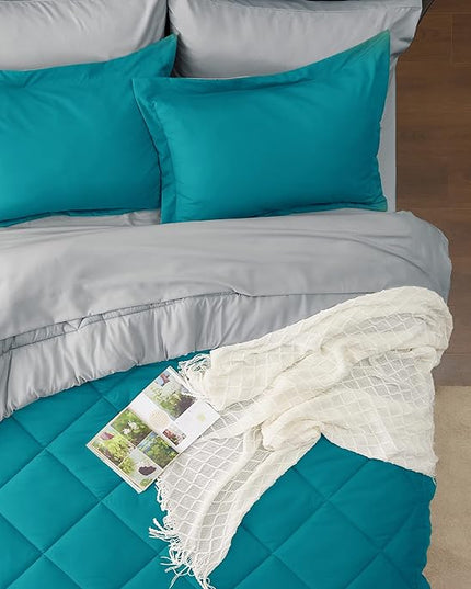 Bedsure Teal California King Size Comforter Set - 7 Pieces Reversible California King Bed in a Bag King Bed Set with Comforters, Sheets, Pillowcases & Shams, California King Bedding Sets - LeafyLoom