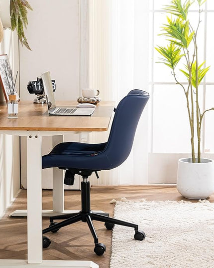 YOUTASTE Office Chair Modern Armless Desk Chair with Wheels, Height Adjustable Swivel Rocking Computer Gaming Task Chair, Upholstered Faux Leather Sewing Chair with Ergonomic Back, Navy Purple - LeafyLoom