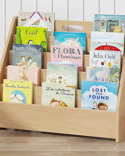 Front-Facing Montessori Bookshelf,5 Tier Book Display Shelf for Toddler,Kids Storage Magazine Rack,Solid Wood Bookcase Organizer,Perfect for Playroom,Bedroom,Study Living Room,Nursery,Classroom - LeafyLoom