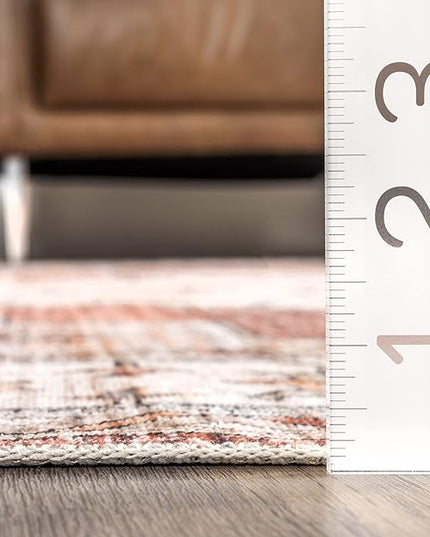 nuLOOM Dania Machine Washable Medallion Ultra Thin Area Rug, 4' x 6', Rust - LeafyLoom