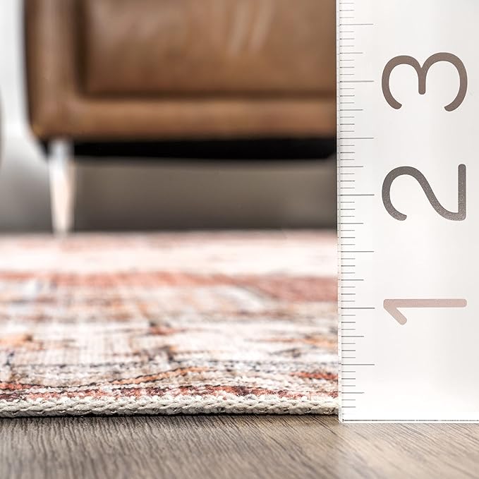 nuLOOM Dania Machine Washable Medallion Ultra Thin Area Rug, 4' x 6', Rust - LeafyLoom