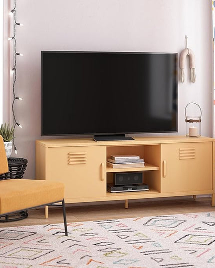 Novogratz Cache Metal Locker-Style TV Stand for TVs up to 65", Yellow - LeafyLoom