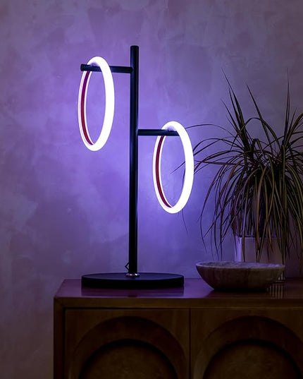 Brightech Saturn Modern Color Changing Table Lamp - Desk Tree LED Lamp Perfect for Living Room Decor - Beautiful RGB Color Gradient and 2 LED Lights for Bedroom, Office, Reading - Black - LeafyLoom