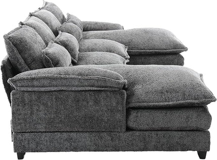 Oversized Modular Sectional Sofa Cloud Couch, U Shaped Chenille Upholstered Overstuffed Corner Couch with Double Chiase Lounge and Solid Wood Legs, 6 Seater Soft Sleeper Sofa&Couches for Home - LeafyLoom