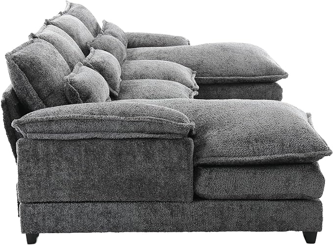 Oversized Modular Sectional Sofa Cloud Couch, U Shaped Chenille Upholstered Overstuffed Corner Couch with Double Chiase Lounge and Solid Wood Legs, 6 Seater Soft Sleeper Sofa&Couches for Home - LeafyLoom