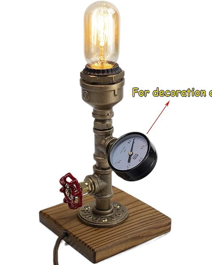Steampunk Lamp with Dimmer, Dimmable Loft Style Industrial Vintage Antique Style Light with Bulb, Wood Base with Iron Piping Desk Lamp, Retro Desk Lamp LL-025 - LeafyLoom