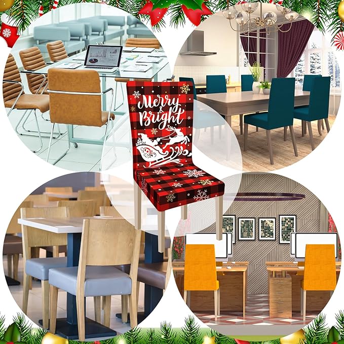 Ganeen 6 Pcs Christmas Chair Covers Merry Christmas Chair Back Cover Stretch Christmas Seat Cover Washable Xmas Dining Chair Protector Slipcover for Dining Room Kitchen Holiday Party (Cute Style) Ganeen