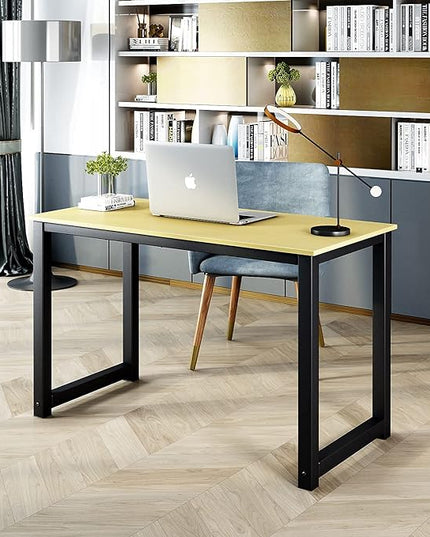Computer Writing Desk 47 inch,Modern Simple Style PC Table, Black Metal Frame, Sturdy Home Office Table,Oak - LeafyLoom
