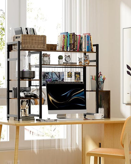 Computer Desktop Bookshelf Countertop Hutch Display Shelf Desktop Hutch Storage Organizer 2-Tier Multipurpose Wood Bookcase for Computer Desk for Home Office Study Room Bedroom - LeafyLoom