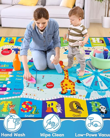 Chicrug Educational Kid Area Rug for Playroom, 4x6 Feet TPR Non Slip Kids Classroom Carpet Rug for Learning ABC Animal, Shape Color Fruit, Washable Play Mat Rug for Children Nursery Toddler Room Decor - LeafyLoom