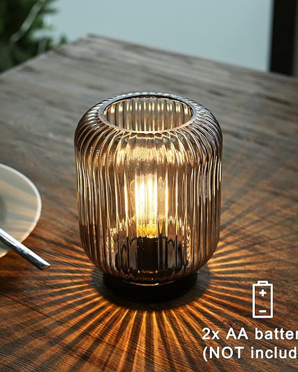 Battery Operated Lamp, Cordless Table Lamps for Home Decor, Battery Powered Nightlight with LED Bulb, Decorative Glass Beside Lamp for Bedroom Living Room-Grey - LeafyLoom