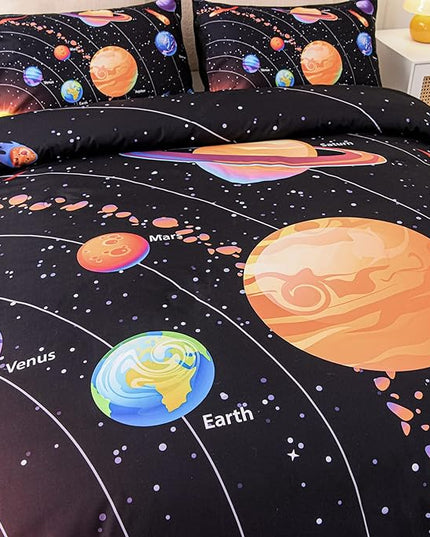 Solar System Comforter Set Twin Outer Space Room Decor Bedding Set 3 Pieces 1 Planets Theme Comforter and 2 Pillow Shams for Boys Kids Ultra-Soft Microfiber All Seasons for Bedroom Sofa - LeafyLoom