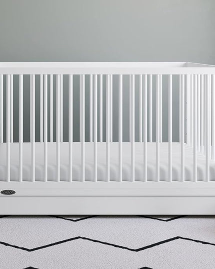 Graco Teddi 5-in-1 Convertible Crib with Drawer (White) – GREENGUARD Gold Certified, Crib with Drawer Combo, Full-Size Nursery Storage Drawer, Converts to Toddler Bed, Daybed and Full-Size Bed - LeafyLoom