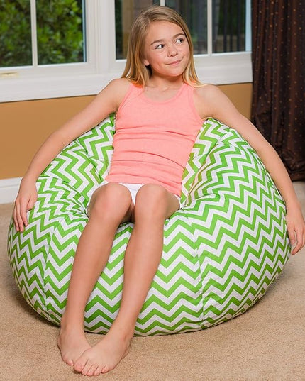Posh Beanbags Bean Bag Chair, Large-38in, Pattern Chevron Green and White - LeafyLoom