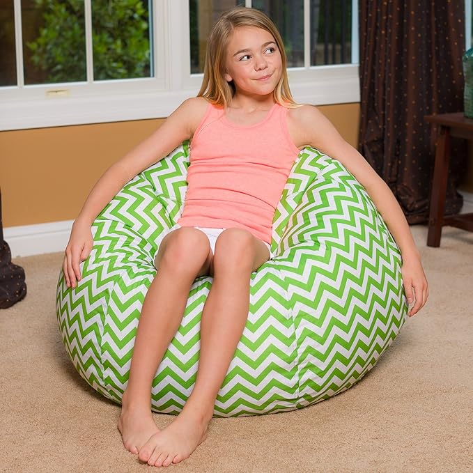 Posh Beanbags Bean Bag Chair, Large-38in, Pattern Chevron Green and White - LeafyLoom
