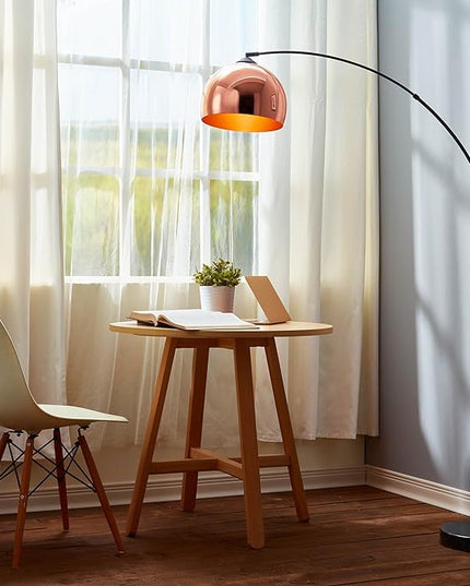 Teamson Home Arquer 66.93" Arc Floor Lamp for Living Rooms, Home Offices, Dining Rooms, Bedrooms with Faux Black Marble Base and Rose Gold Bell Shade - LeafyLoom