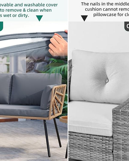 YITAHOME Wicker Outdoor Loveseat, All-Weather Patio Sofa for Balcony, Backyard, Pool, Porch, Deck, Outdoor Sectional Furniture Set with Table & Cushions - Grey - LeafyLoom
