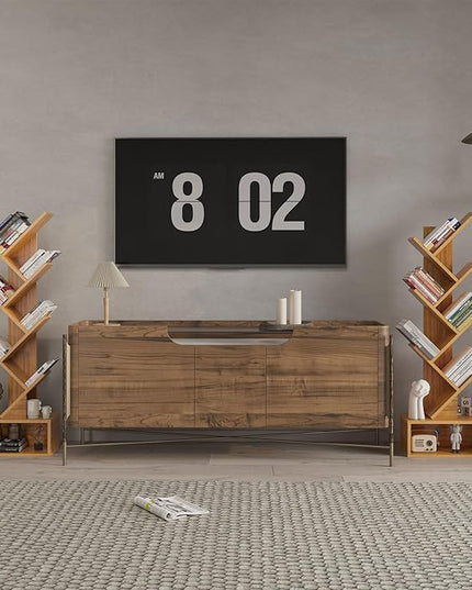 YMYNY 6 Tier Tree Bookshelf, Tall Bookcase, Wood Book Storage Rack with Drawer, Modern Floor Standing Book Shelf for Books/Movies/CDs, Utility Organizer for Living Room, Home Office, Natural UHBC016N - LeafyLoom