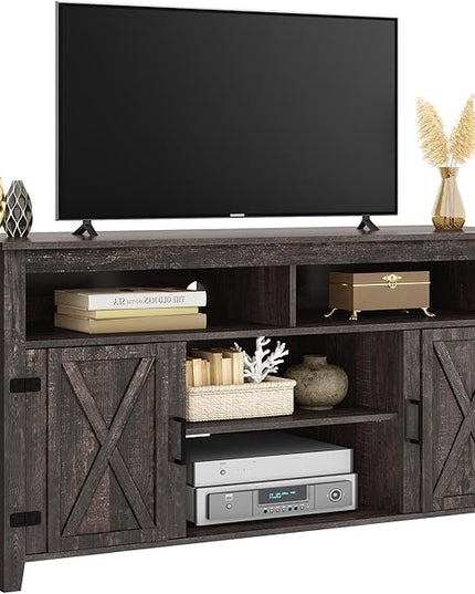 YITAHOME Highboy Farmhouse Barn Door TV Stand for 65 Inch TV, Modern Entertainment Center for 300 lbs, TV Media Console Storage TV Cabinet for Living Room, Dark Rustic Oak, 59.5” - LeafyLoom