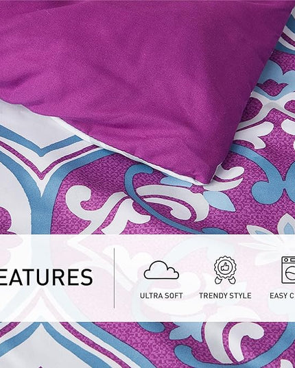 Degrees of Comfort Purple Comforter Set,Queen Boho Bedding Sets with Sheets,Bohemian Microfibe Bed in A Bag with Side Pockets, Matching Decorative Pillow, 8 Piece - LeafyLoom