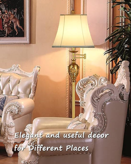 AIDENOEY Traditional LED Floor Lamp with 350° Adjustable – Vintage Pole lamp Swing arm for Living Room, Bedroom and Office – Rustic Upright Floor Light for Home Décor with Faux Silk Fabric Shade - LeafyLoom