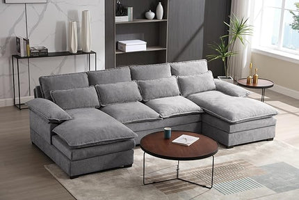 Symmetrical U Shaped Modular Sectional Sofa Cloud Couch, 6 Seater Oversized Convertible Sleeper Couch with Double Chaise & Memory Foam, Deep Seat Corner Sofa&Couches for Living Room Office - LeafyLoom