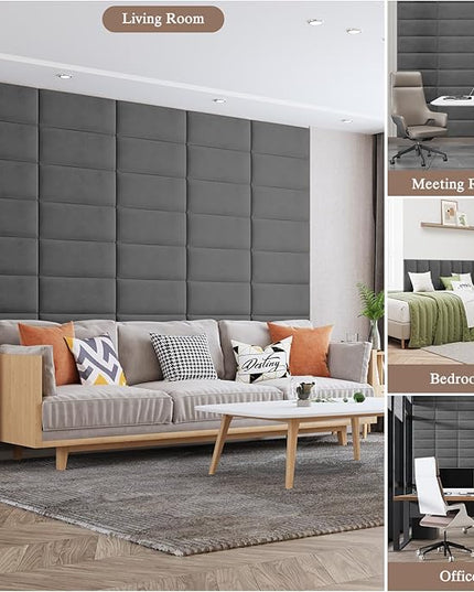 Twin Full Headboard, Wall Mounted Peel and Stick Headboard, Upholstered Leather Bed Headboard for Twin Size Bed, Floating Dorm Bedroom Tall Headboard Soundproof Wall Panels (6 Panels, 10"x24") - LeafyLoom