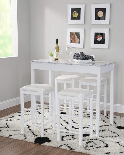 Linon White 3 Piece Faux Marble Tavern Set - LeafyLoom