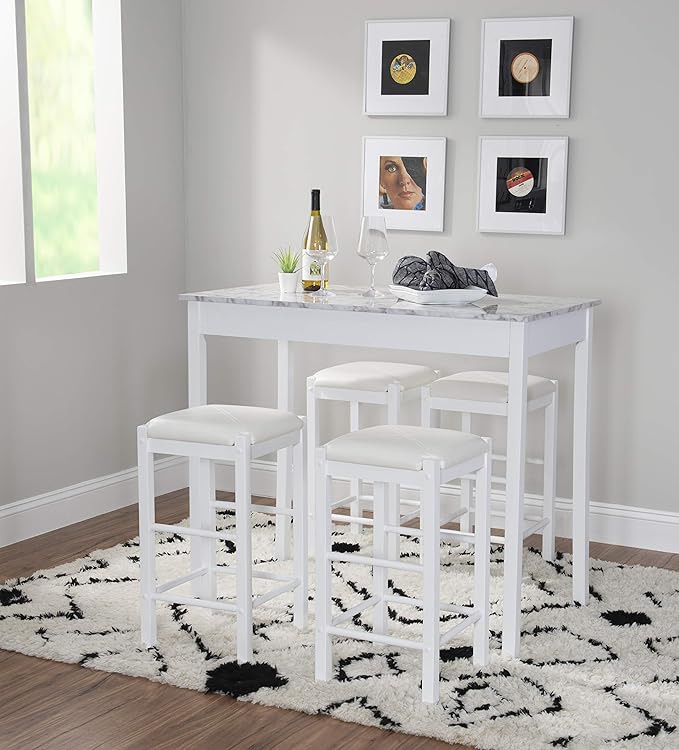 Linon White 3 Piece Faux Marble Tavern Set - LeafyLoom
