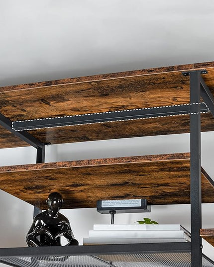 HOOBRO TV Stand with Power Outlets to 75 Inches, TV Console Table with Open Storage Shelves Cabinet, Industrial Media Entertainment Center for Living Room Bedroom, Rustic Brown and Black BF80DS01 - LeafyLoom