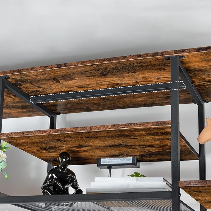 HOOBRO TV Stand with Power Outlets to 75 Inches, TV Console Table with Open Storage Shelves Cabinet, Industrial Media Entertainment Center for Living Room Bedroom, Rustic Brown and Black BF80DS01 - LeafyLoom